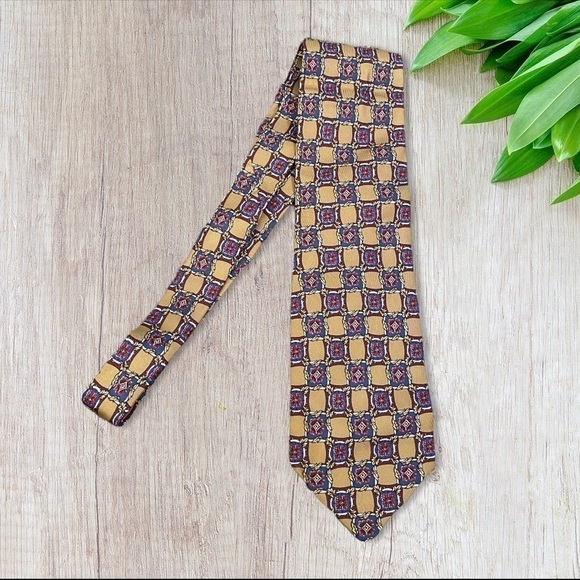 Vintage 90s Valentino Cravatte Silk Tie Baroque Geometric Print Made in Italy - Picture 1 of 5